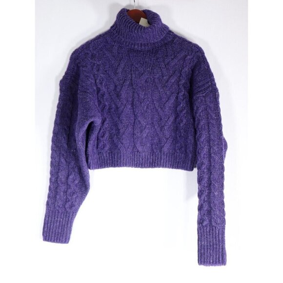 H&M Women's Size XS Purple Pullover Cableknit T-Neck Wool Turtleneck Sweater NWT - Picture 7 of 7